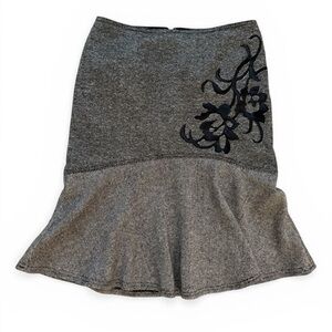 Vintage 600 West Wool Grey Tweed Fit & Flare Floral Skirt